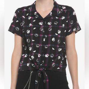 Monster High Plaid Tie Front Woven Button Up Hot Topic Cosplay